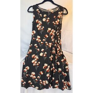 Tory Burch XS Gray Floral Sleeveless Shift Dress Red White Print Rayon